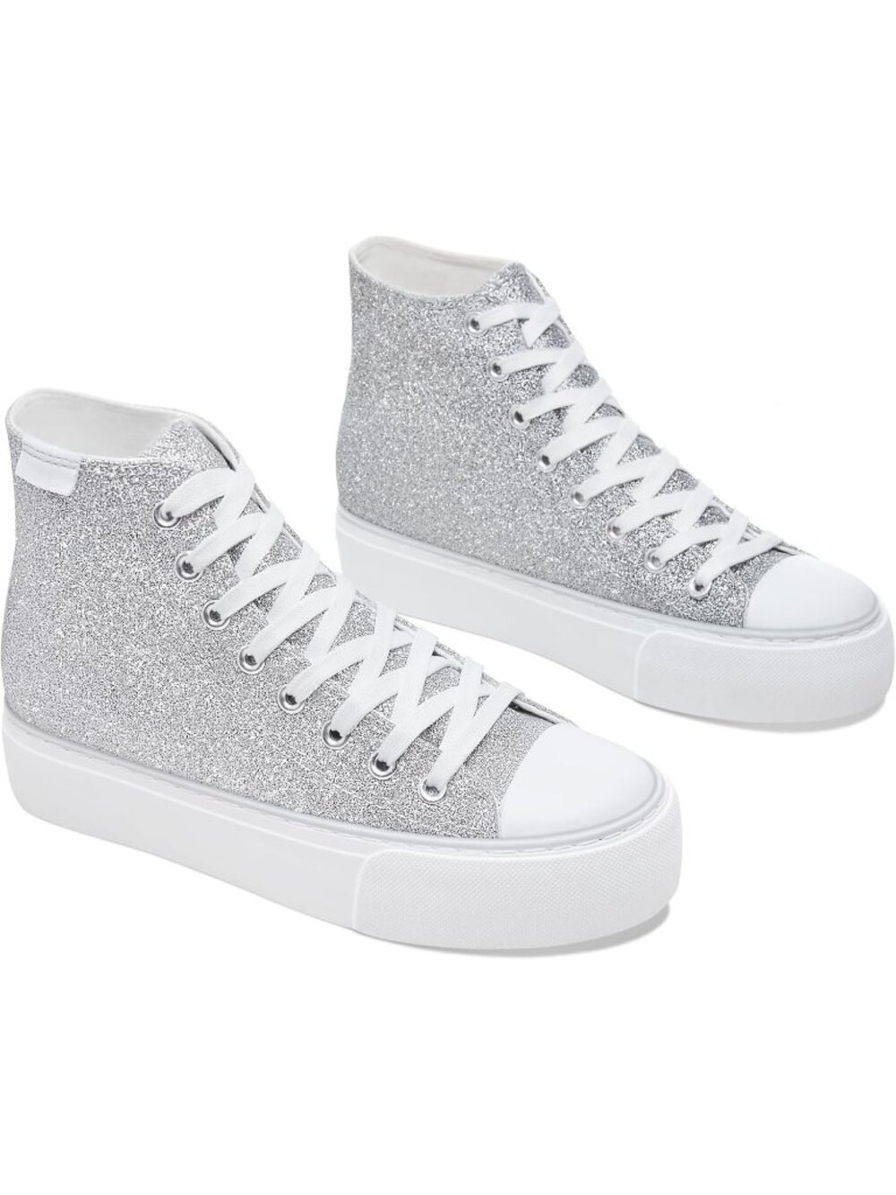 🆕Women's Silver Sparkly Bling Mid Calf Glitter Platform Fashion Sneakers